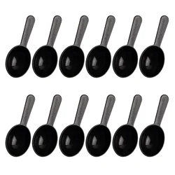 12Pcs Plastic Coffee Measuring Spoons Short Handle Scoops for Tea Sugar Cereal Milk Powder Spices Black 7g