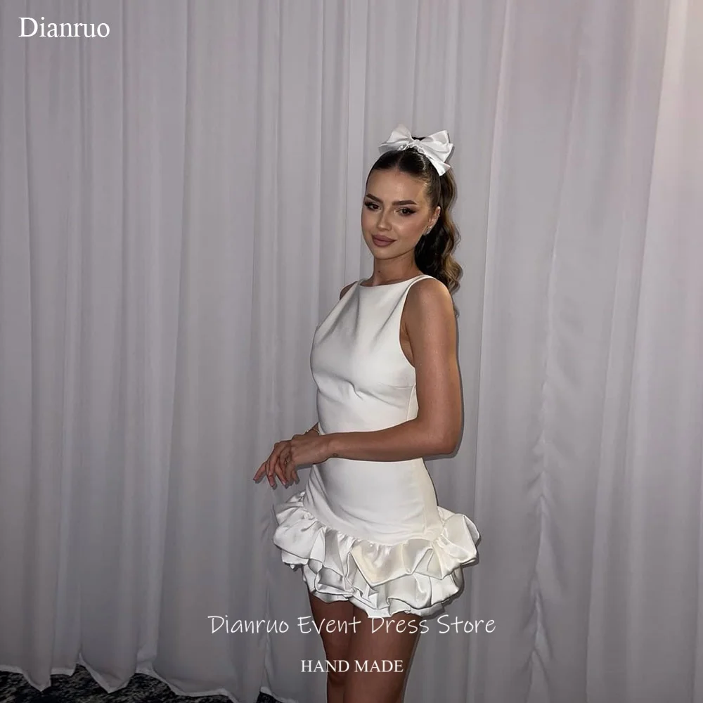 Dianruo Puffy Boat Neckline Wedding Dresses Sleeveless Bodycon Vestido Princesa Mujer Ruffled Satin Mini Prom Gowns Customized