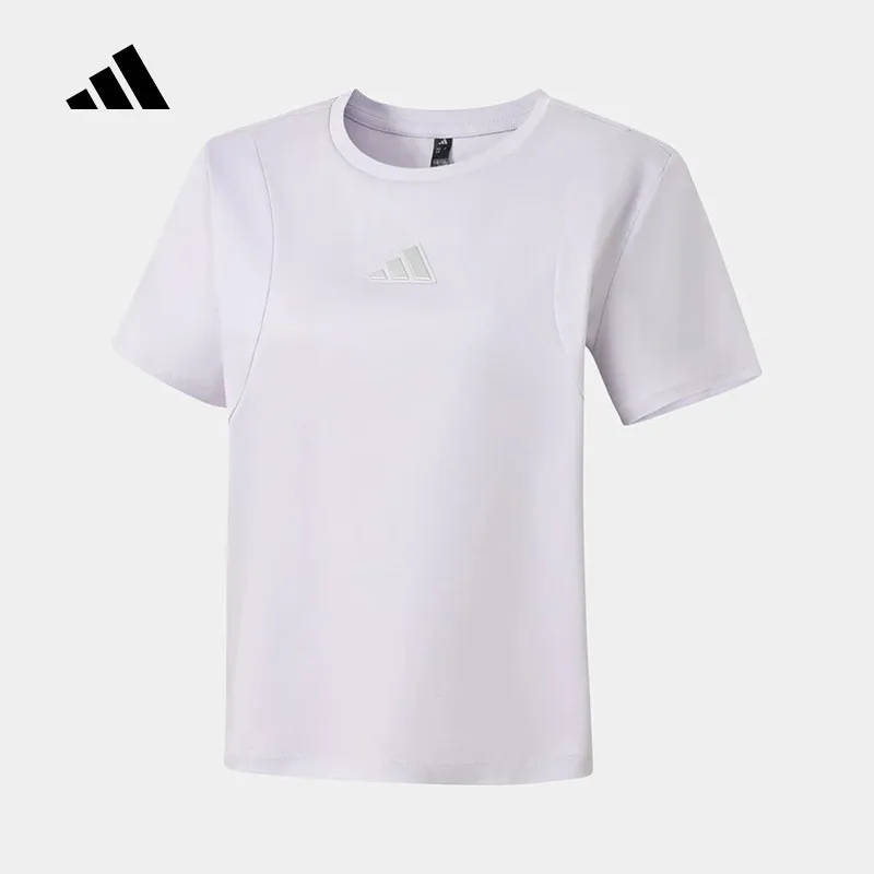 adidas-kx2758-t-shirt-minimaliste-avec-logo-pour-femme-violet-clair-col-rond-manches-courtes-haut-decontracte
