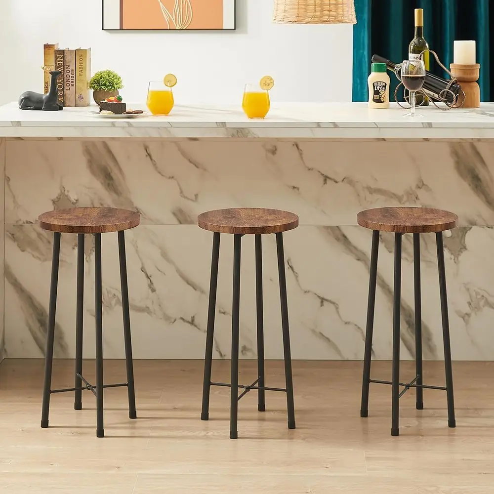 Small Bar Table and Chairs, Round Bistro Sets with 2 barstools, 3-Piece Pub Dining Furniture, Counter Height Wood Top for Breakf