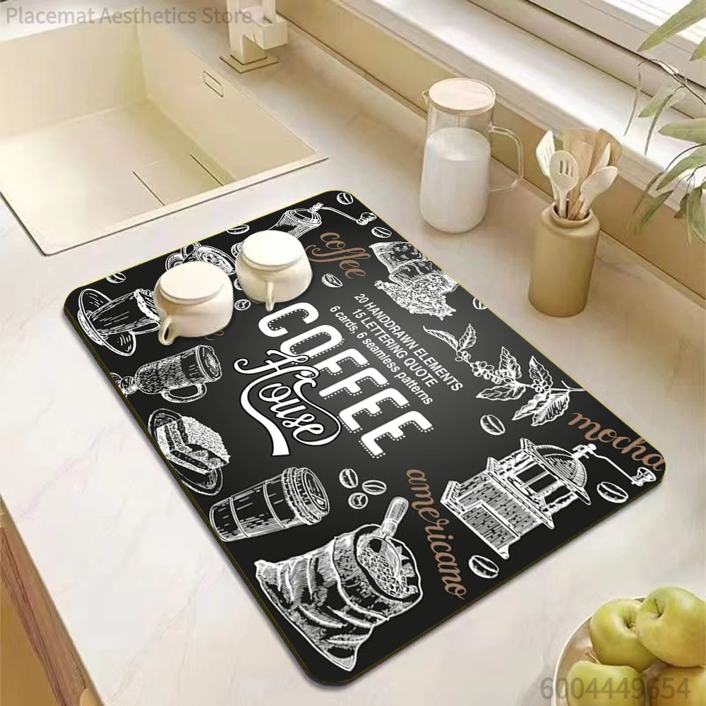 Coffee Drying Mat Non-slip Absorbent Mat Diatoms Tableware Kitchen Counter Drain Mat Coffee Bar Drain Mat