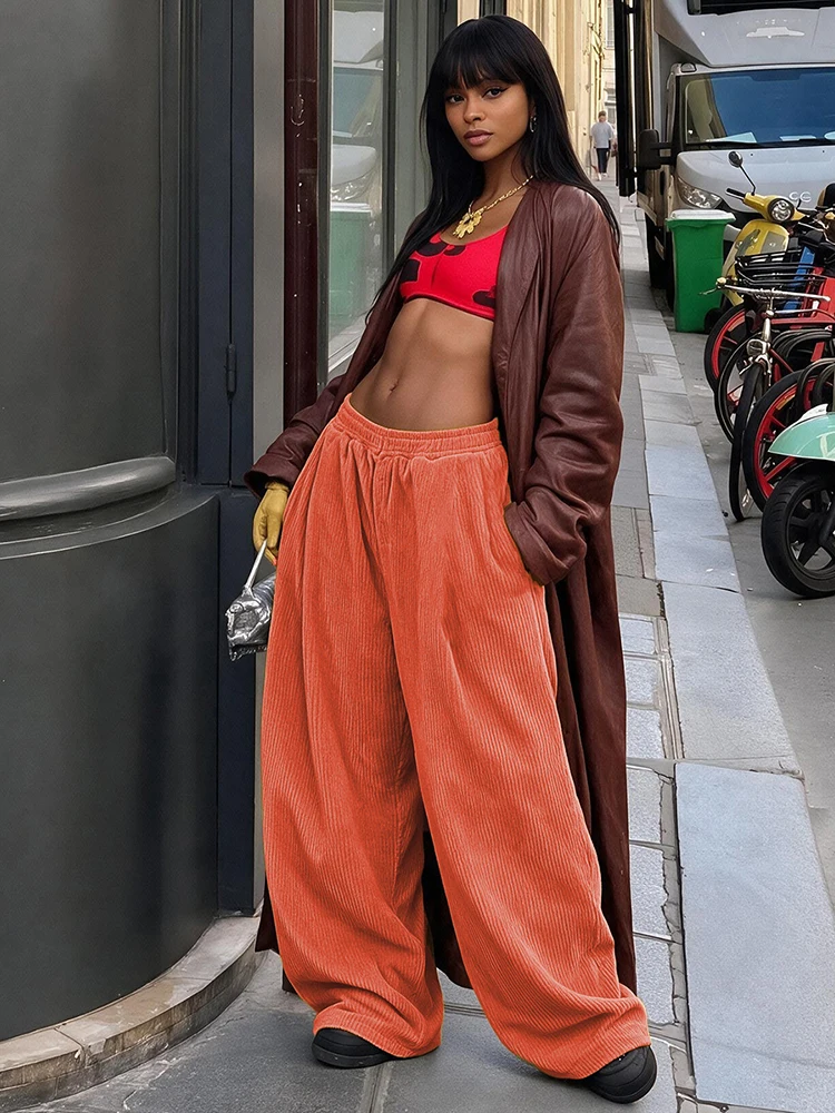 Weird Puss Lässige, bequeme lange Hose für Damen, Herbsttrend, elastische, hochtaillierte, einfarbige, schlichte, Oversize-Style, klassische Streetwear – Detail 21