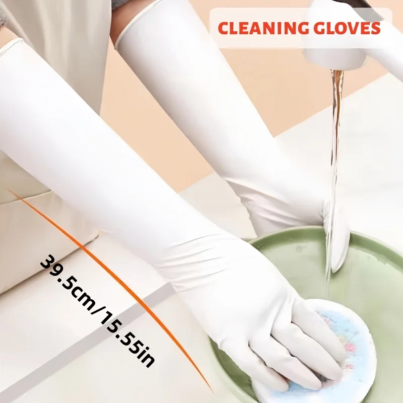 

32pcs 15.55-Inch White Nitrile Gloves Touchscreen Non-Slip Home Cleaning Gloves Dishwashing Gloves Kitchen Bathroom Pet Bathing
