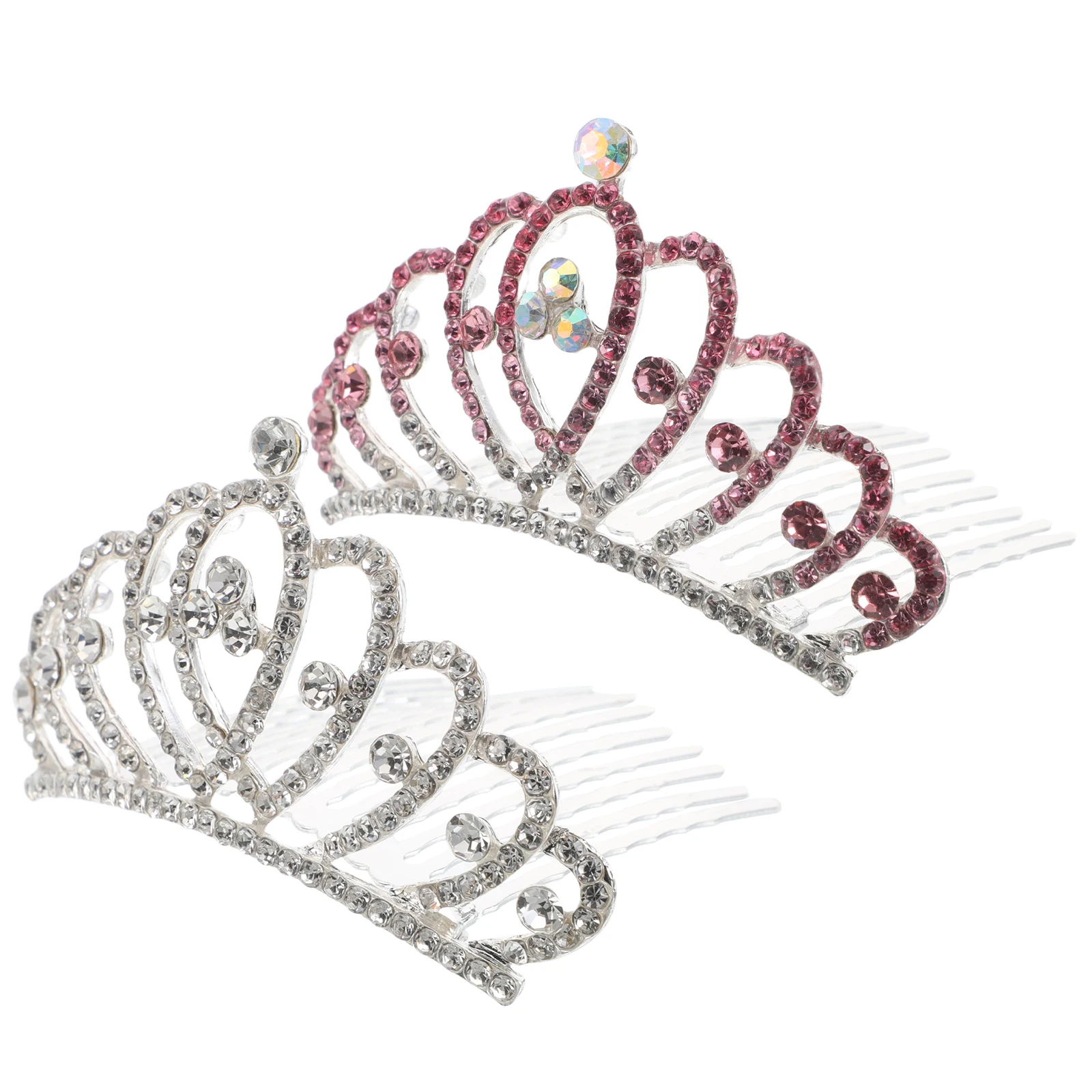 

2PCS Children Crown Hair Clips Colorful Crystal Tiara Kids Bridal Barrette Hair Clips Accessories Metal Combs Barrette
