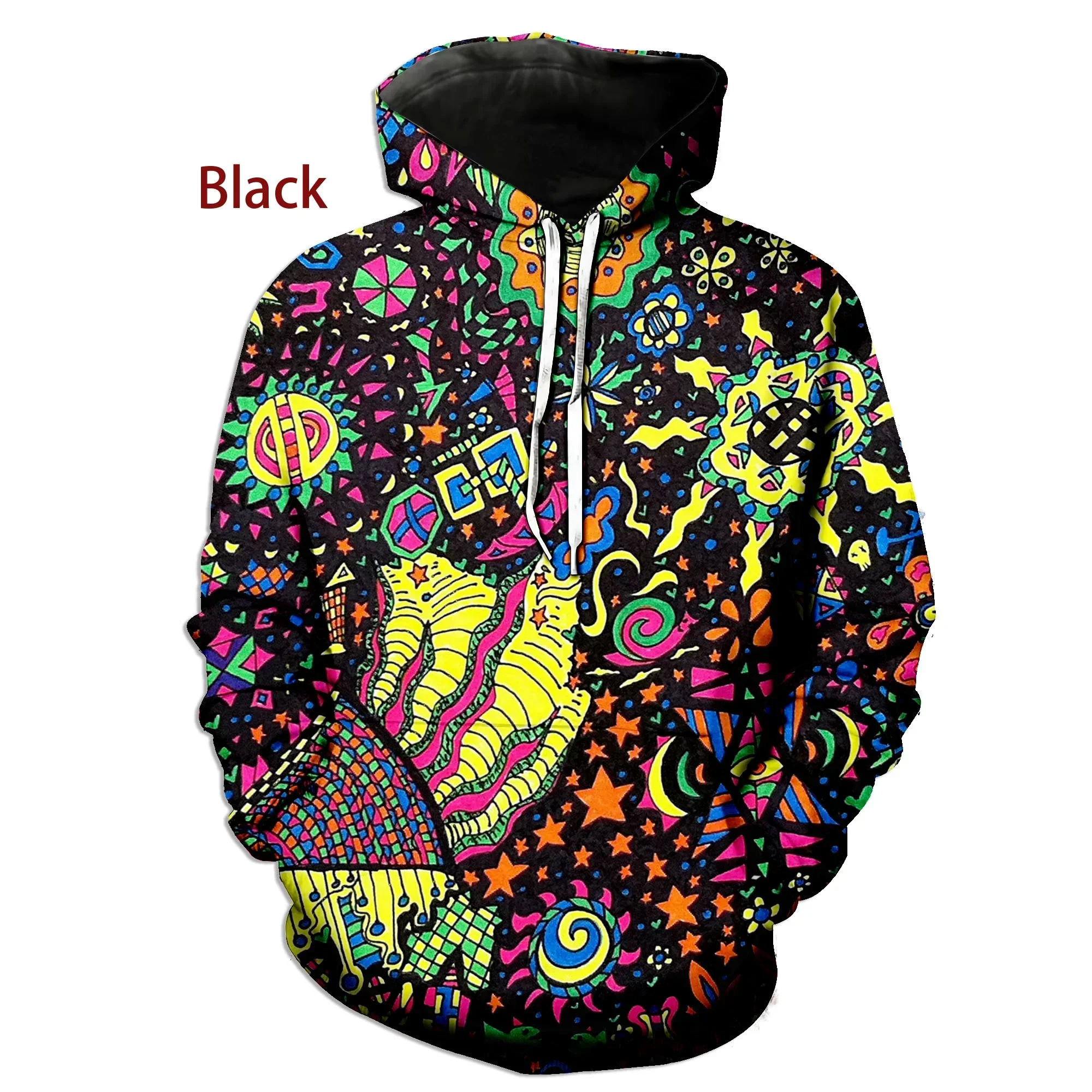 2024 Autumn and Winter New Colorful Psychedelic Graffiti 3D Hoodie 3D Print Trippy Fashion Casual Oversized Harajuku Hoodie Cool