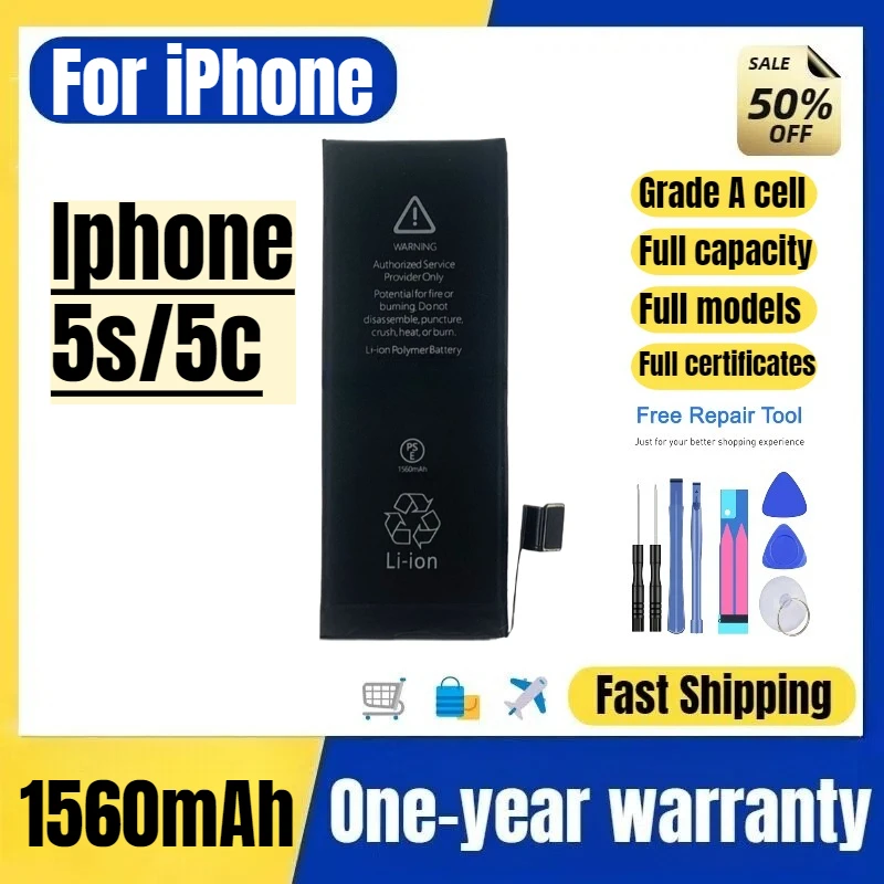 

A1453/1457/1518/15281530/1533 for Iphone 5s/5c Phone Battery High Quality Replacement Bateria Grade A Cell with Tools