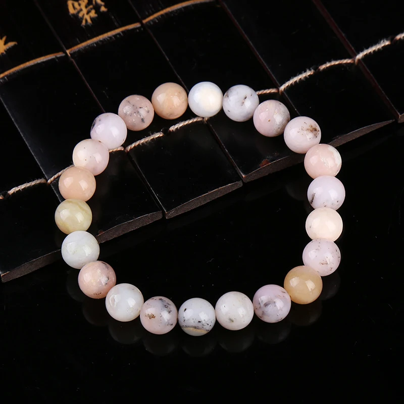 6/8/10/12mm Natural Elastic Gemstone Pink Opal Stone Beads Bracelet for Men Women Stretch Unisex 7.5