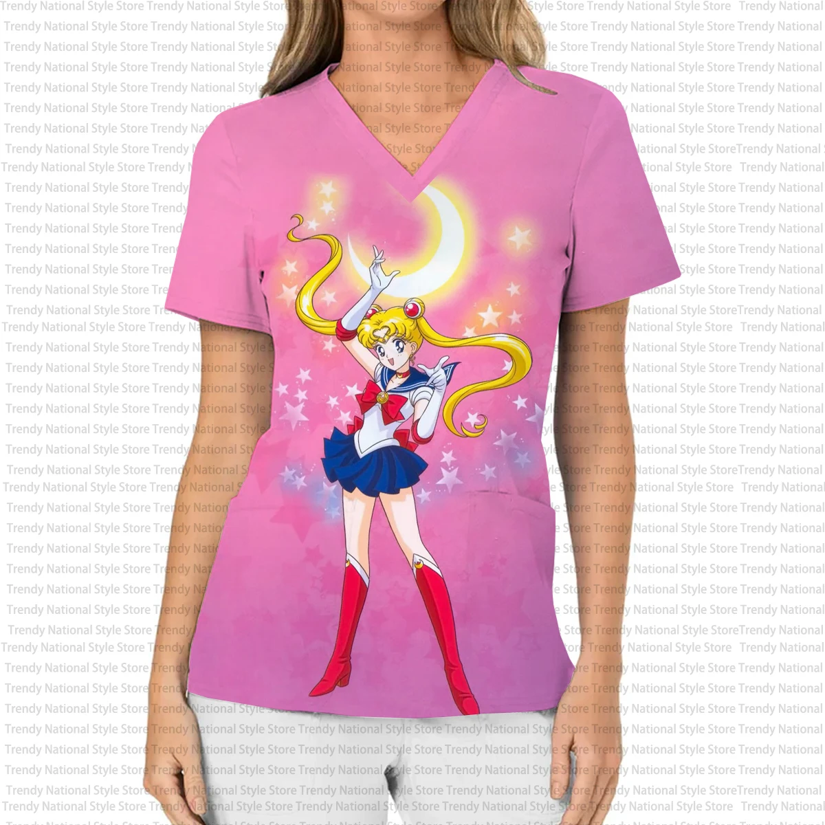 Nuovo abito chirurgico medico da donna, stampa di cartoni animati casual ed elegante, top smerigliato con tasca con scollo a V stile dentista, regalo di Natale