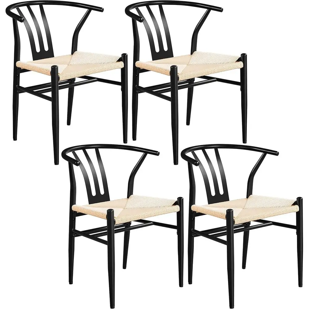 

Modern Dining Chairs Set of 4 - Contemporary Hemp Seat Chairs with Metal Legs for Kitchen, Living Room, Restaurant, Black