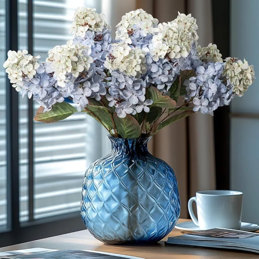 

Искусственные шелковые цветы гортензии с стеблями для внутреннего украшения 24-дюймовая белая и синяя композиция из искусственных цветов в вазе Winte