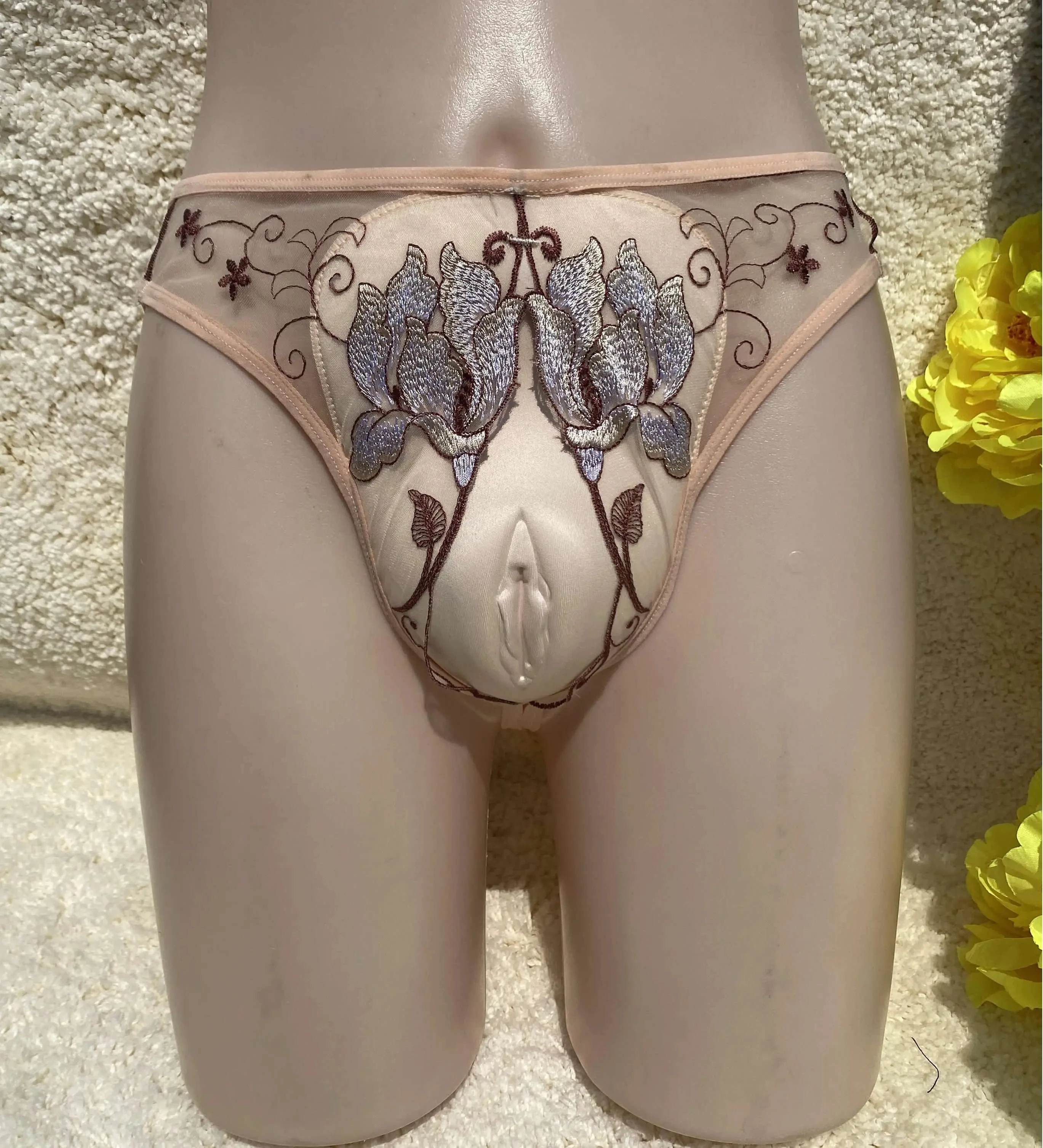 Lace Embroidery Control Panty Hiding Gaff Thong Drag Queen Underwear Transgender Crossdresser G-String Shemale Camel Toe Panties