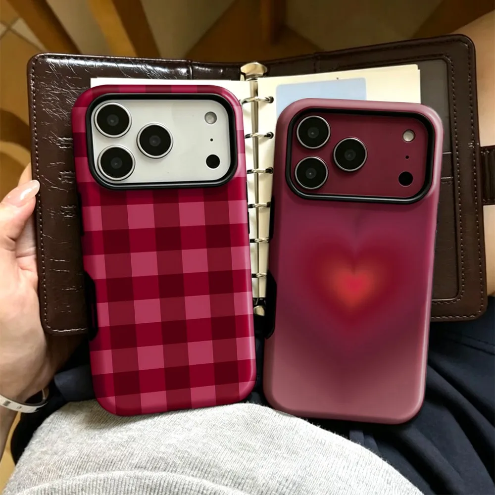 Red Check luxury Phone Case for Samsung Galaxy S20 S22 S23 S24 S25 S26 FE Plus Ultra Edge 4G 5G Double-layer Back Cover