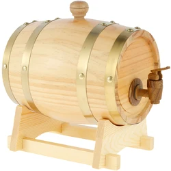 Wooden Wine Barrel 1.5L Pine Wood Beer Barrel Sealing Whiskey Barrel Dispenser Premium Brandy Bucket Wine Storage Barrel w/ Tap