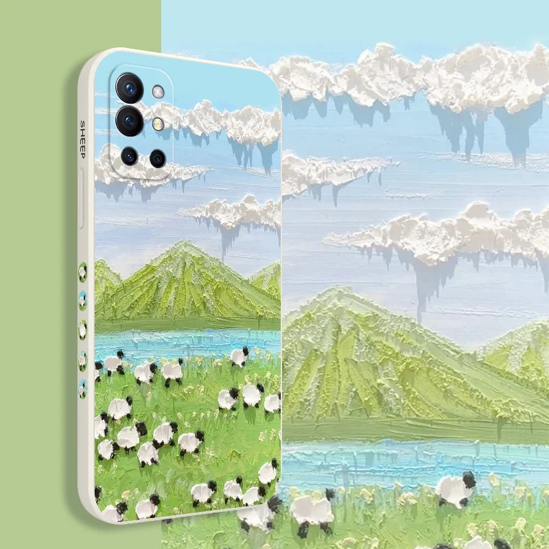 Oil Painting Lambs Phone Case For Oneplus 12 12R 11 11R 10 10R 10T 9R 9RT 9 8T 8 7 7T Pro 5G Liquid Silicone Cover image 2
