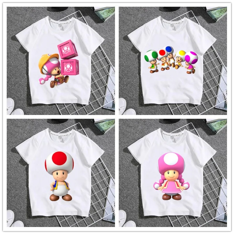 

Summer Games Mario Super Cute Printed Cartoon T-shirt Cotton Children's Short Sleeve Street Fashion Men's and Women's Clothing