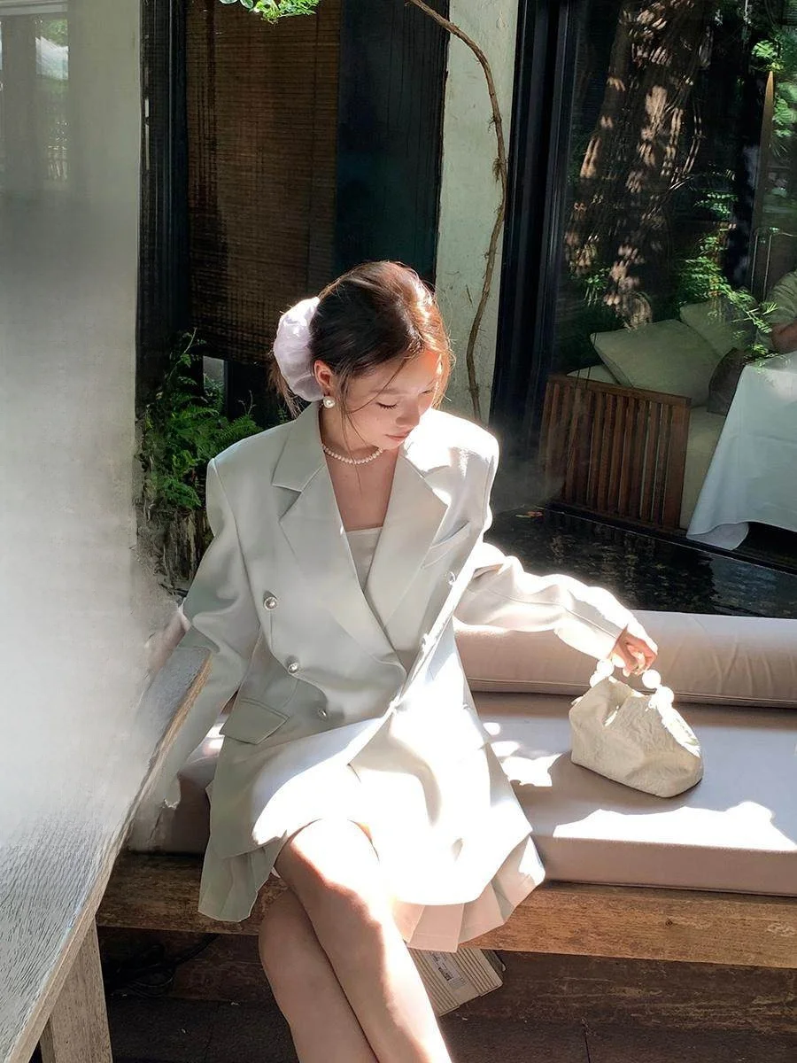 

Iceollox Women's Loose Fit Suit Jaet Design Sensation Small Autumn Elegance Long Sve Faionable Outerwear