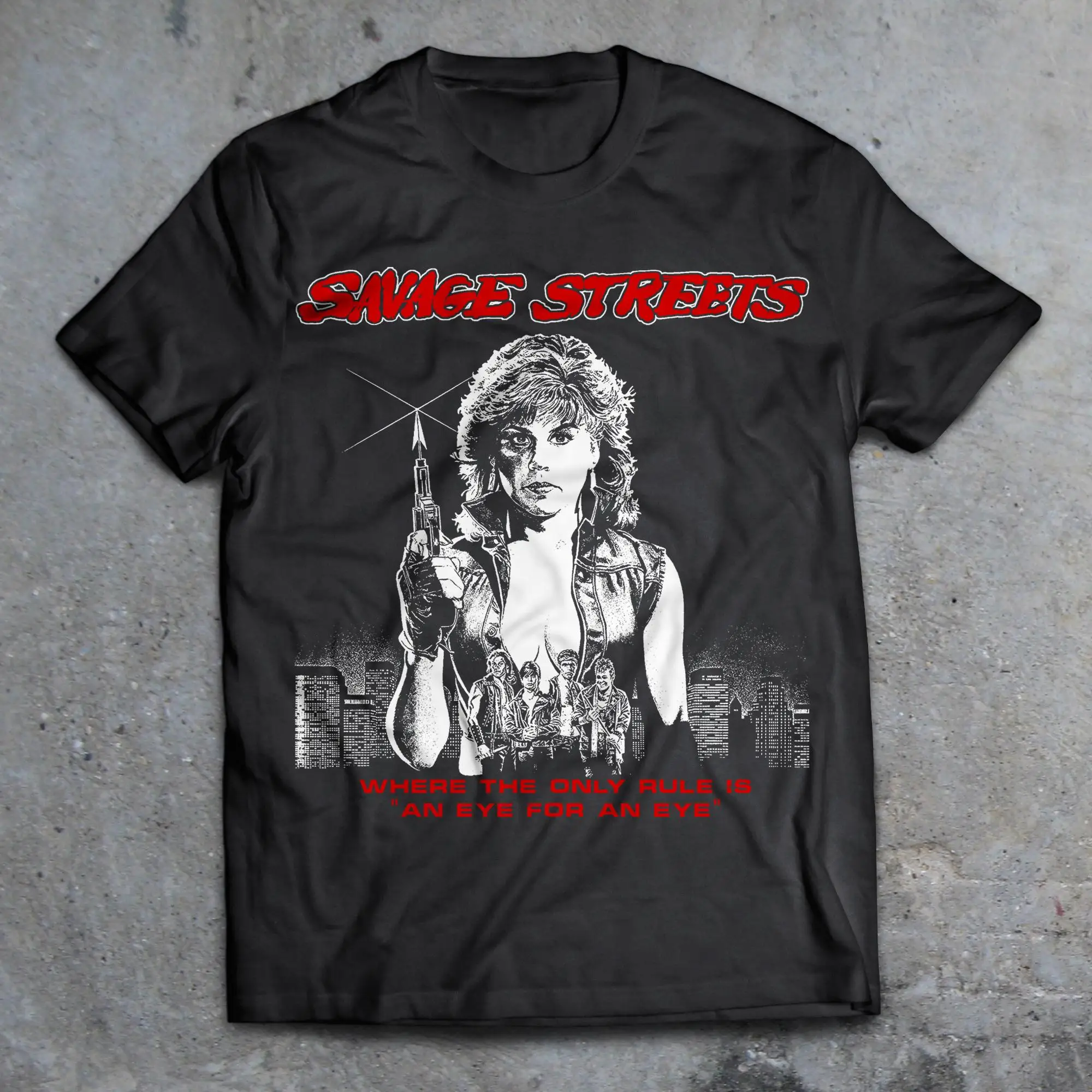Camiseta Savage Streets 1984 Cult B-Movie, filme cult punk, camiseta de terror dos anos 80, Lost Boys, Linda Blair, The Exorcist Linnea Quigley