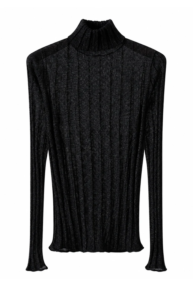 BD3621695 Damen Rollkragenpullover aus Lurex-Wollmischung mit breiten Rippen, langen Ärmeln und Wellensaum, dezenter Luxus für den frühen Herbst. – Detail 15