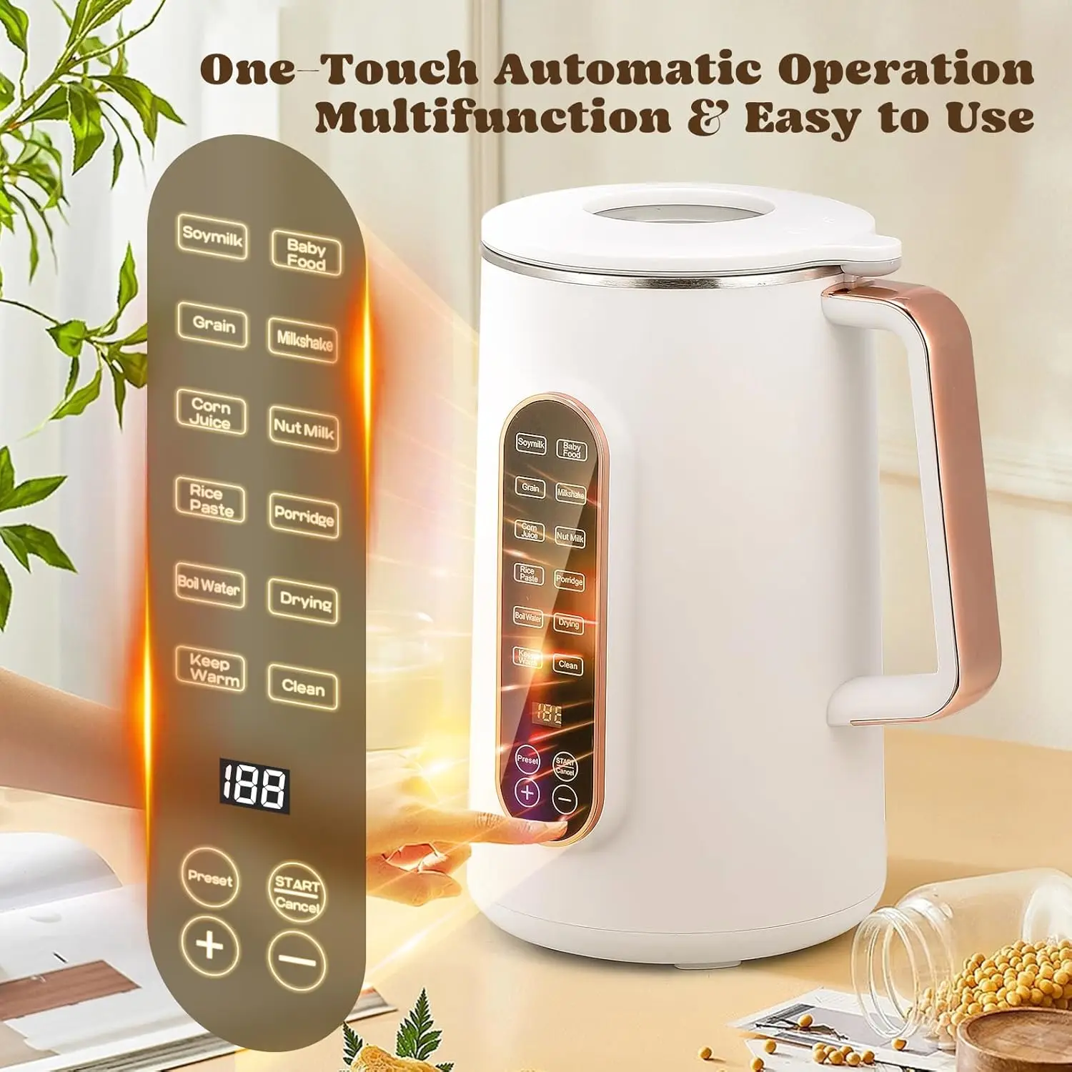 40oz Soy Milk Maker, 8-1 Automatic Almond Milk Maker Machine, Plant-Based Milk, Oat Milk, Dairy Free Beverages, 10 Blades Nut Mi