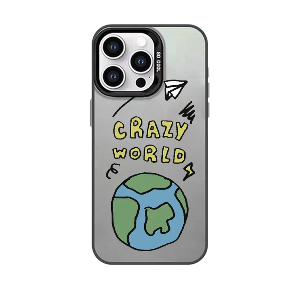 Funny Graffiti Crazy World Case for iPhone 16 12 13 mini 11 14 15 Pro Max Xs XR 8 Plus Dual Layer Hard IMD Plastic Laser Cover