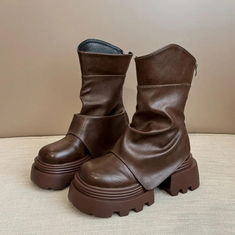 

Зимние женские ботильоны в стиле панк, модные туфли на платформе с молниями на толстом каблуке, женские мотоциклетные короткие ботильоны