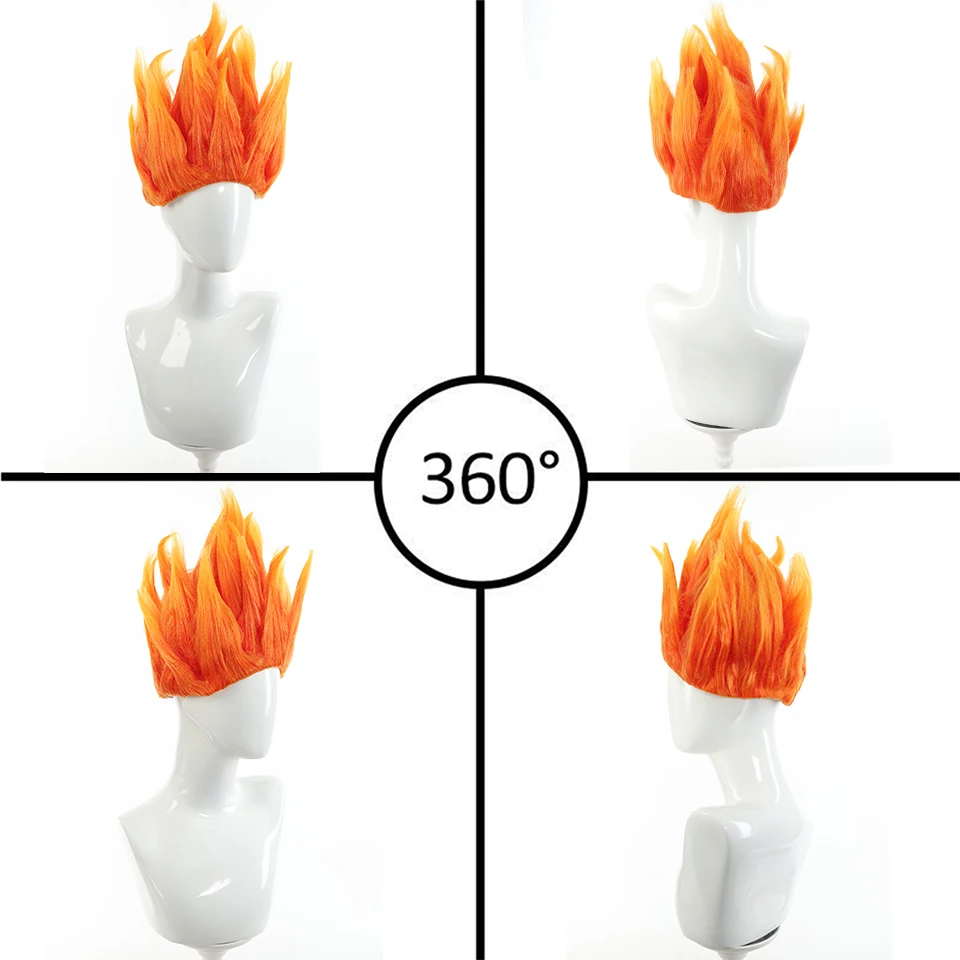 Peruca Anime Flame, design espetado pré-estilo, fibra sintética dupla laranja e amarela, curta de 12" para cosplay e festas de Halloween