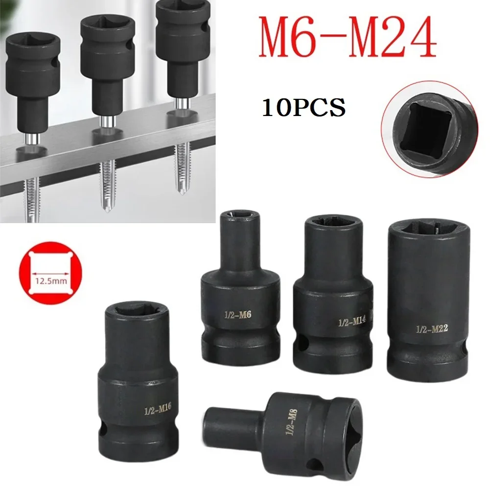 

10pcs Square Screw Tap Socket 1/2 Inch Driver For Electric Driver Wrench Driving Rethreading Taps M6-M24 Sockets