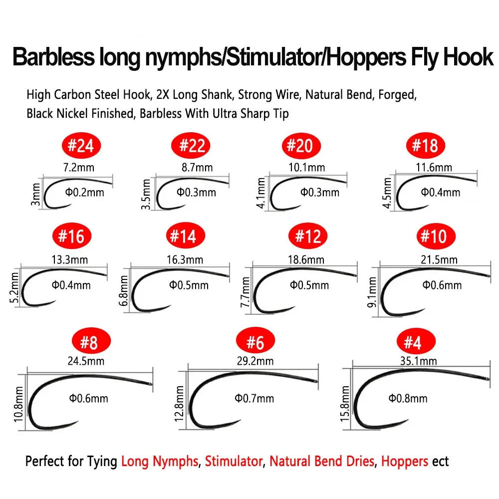 50 Stück # 4~ # 24 Hochkarbon-Stahl Fliegenhaken ohne Widerhaken für Stimulator Hoppers Fliegenbinden Lachsforellen-Angelköder Fischhaken – Detail 2