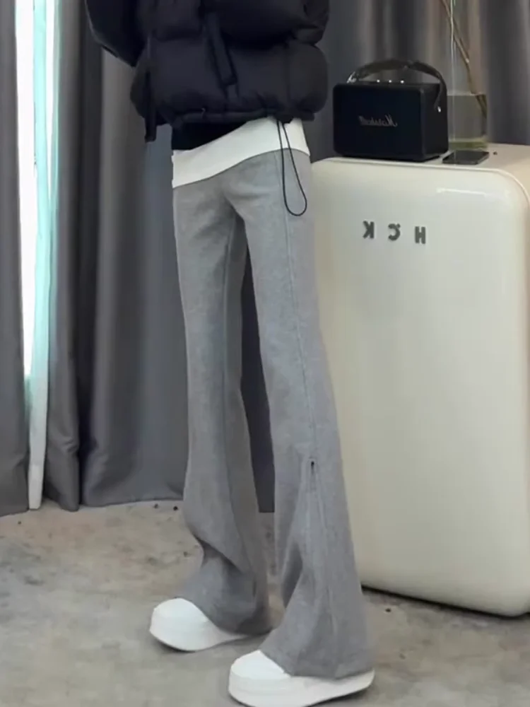 

Grey High Waist Two-Way Wear Micro Flare Pants Women's Spring 2024 Slimming Straight Casual Long Trousers Supermodel Style