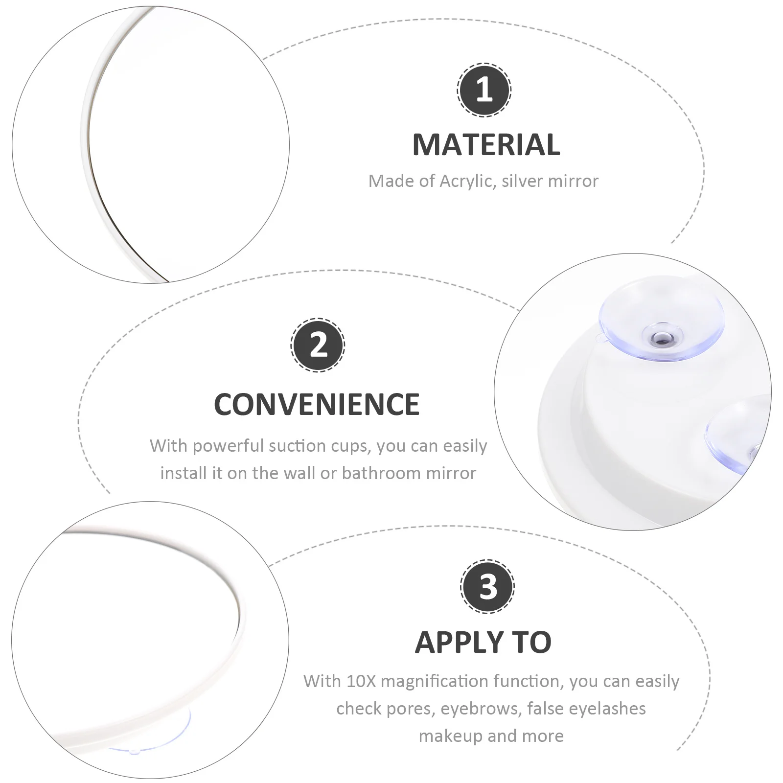 

10X Magnifying Makeup Mirror with Suction Cup Clear Reflection Mirror for Travel Home Hotel Use 10X Magnifying Mirrors