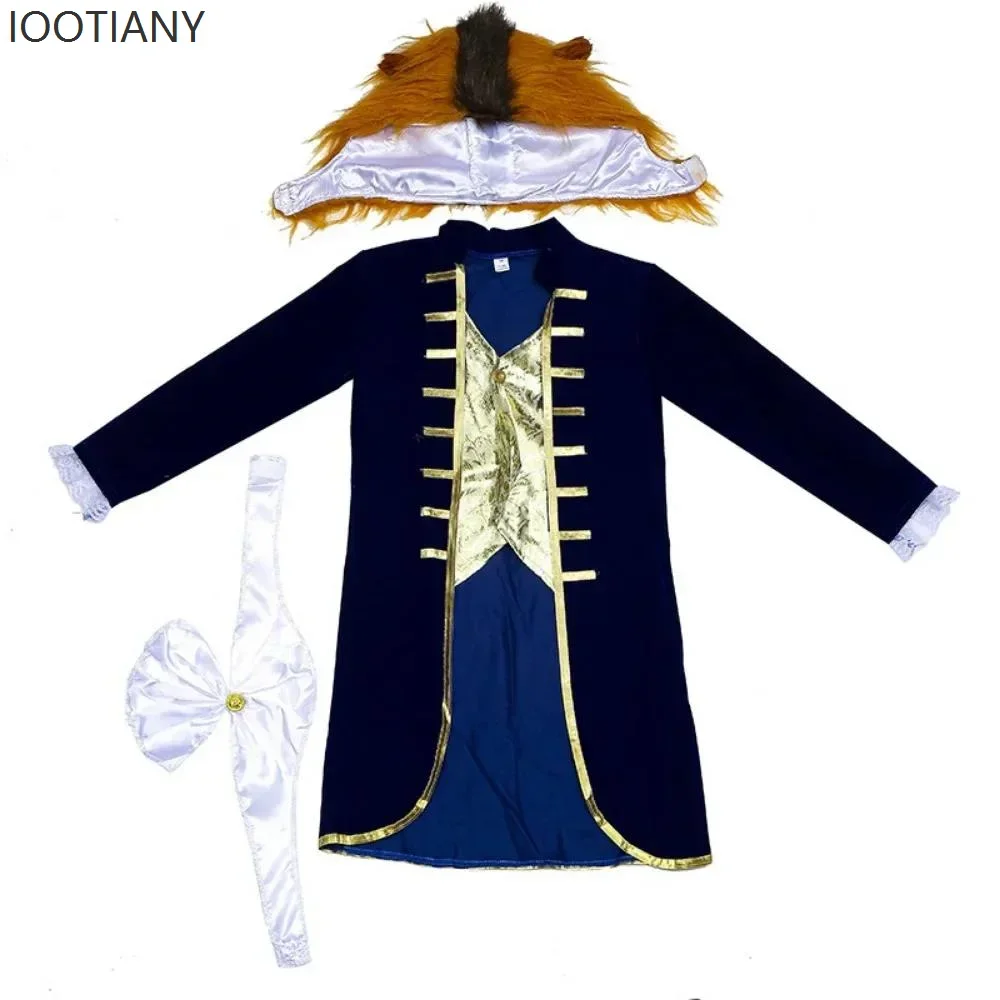 Косплей Хэллоуин, сказочная сцена, костюм для ролевых игр, детская шапка, пальто, шарф, полный комплект, принц зверя, ролевая игра, детская S