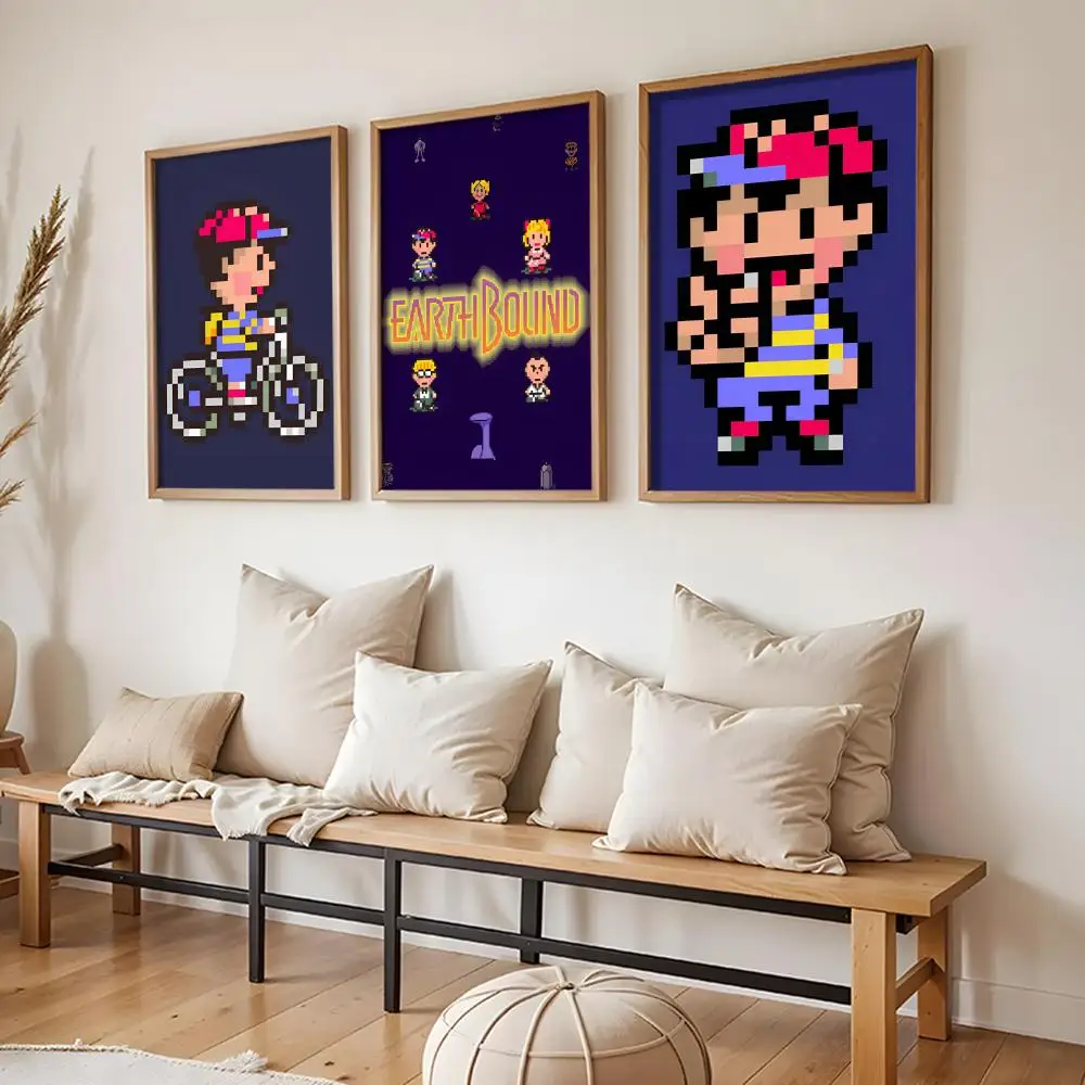 E-Earthbound Game Poster Stickers HD Painting Self-Adhesive Art for Bedroom Living Room Home Decor Modern Wall Decals Gift