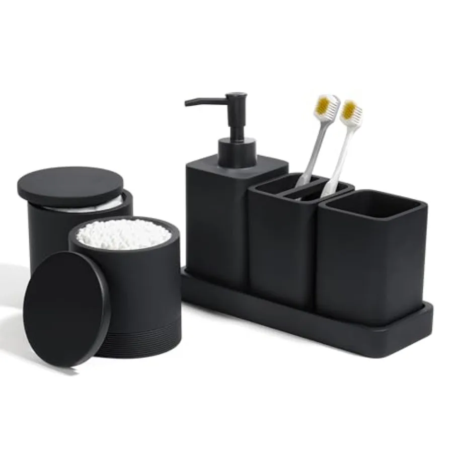

Bathroom Accessories Set, 6 Pcs Bathroom Set with Toothbrush Holders, Soap Dispenser, Vanity Tray, Tumbler, Cotton Swab Jars, B