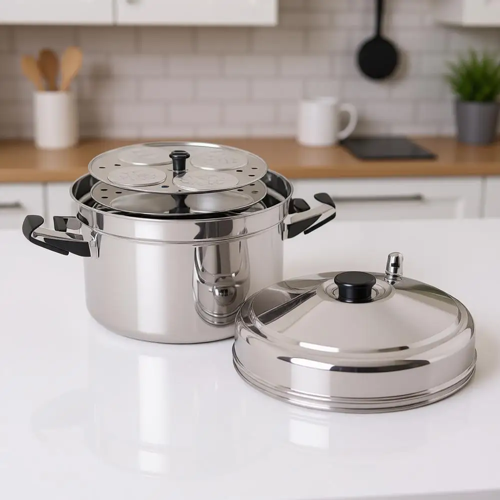 

IC-205 5-секционная кастрюля для приготовления идли из нержавеющей стали с прочными ручками, серебристая, средняя
