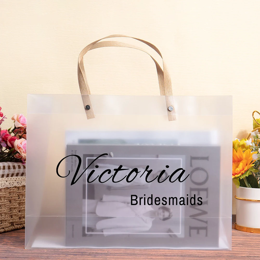 Personalised Clear Party Gift Bags with Handle PVC Plastics Name Tote Bag Wedding Birthday Bridal Shower Bridesmaid Favors