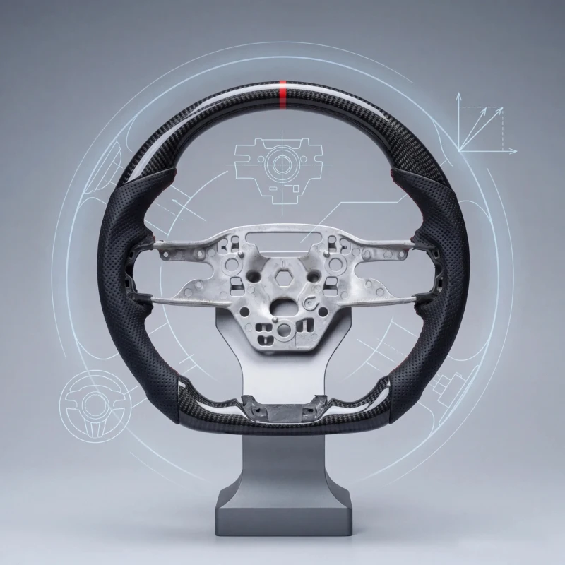 

Руль спортивный гоночный из кожи и карбона класса люкс с 3 спицами и размерами рукоятки 40 мм/35 мм для Mustang 2015-2025
