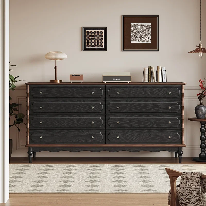 French solid wood eight-bucket cabinet, retro living room multi-functional storage medieval style
