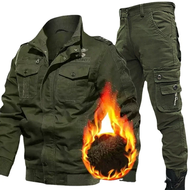 Terno de calças multi-bolso masculino, conjuntos militares táticos, ternos à prova de vento, jaquetas bomber, primavera, outono, inverno, tamanho