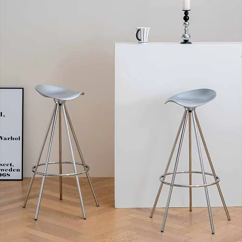 Silver Counter Design Bar Chairs Modern Aluminium Bistro Reception Nordic Stools Designer Metal Banqueta Luxury Furniture