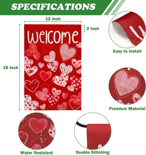 Valentines Garden Flag Love Mom Red Hearts 12X18 Valentine Garden Flags for outs UUI GGX