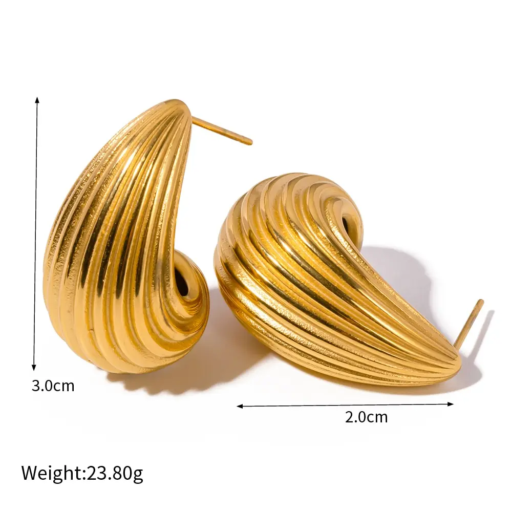 2023 Fashion Stainless Steel Stripe Half Empty Unusual Earrings for Women Statement Texture Gold Color Jewelry Bijoux Gift