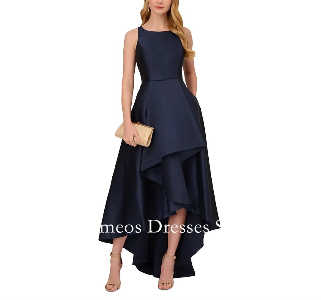 

2025 Индивидуальные темно-синие атласные платья для выпускного вечера с круглым вырезом и карманами, вечернее платье, женские вечерние платья, вечернее платье