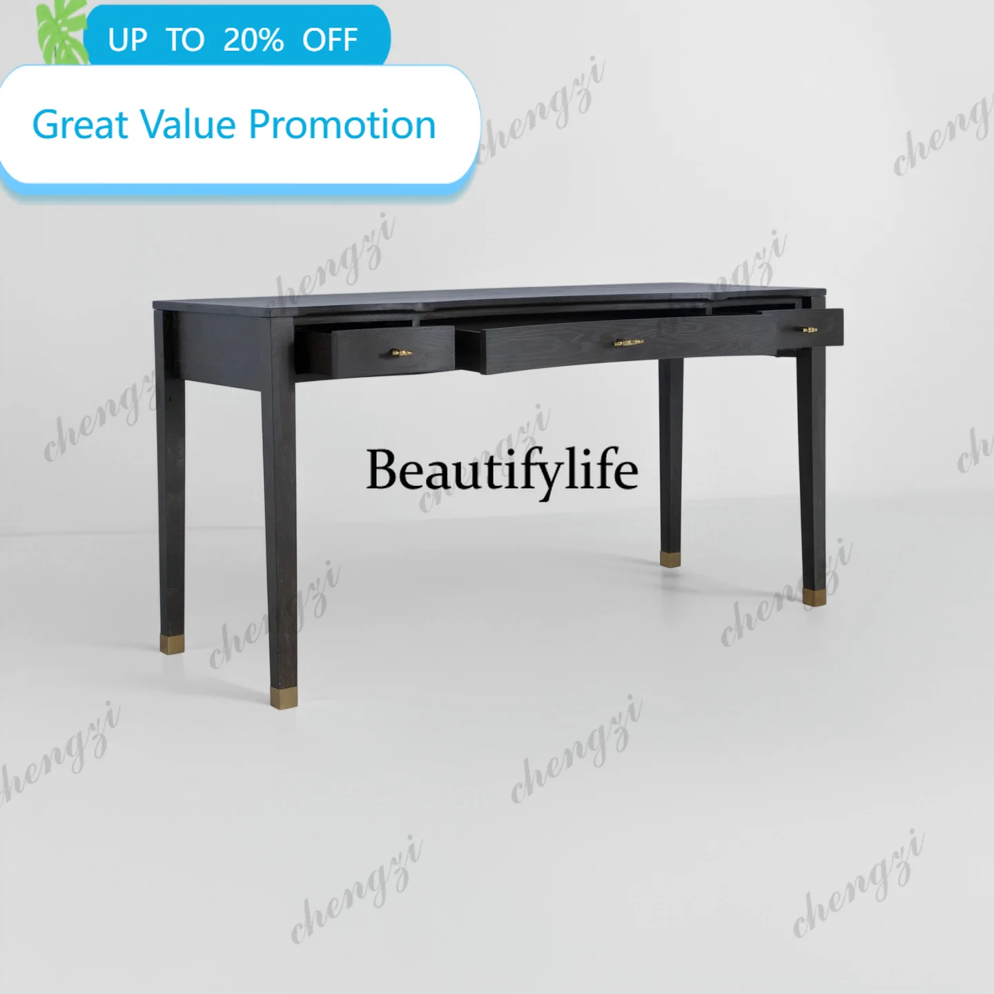M178 Black minimalist solid wood desk writing desk simple retro desk living room workbench