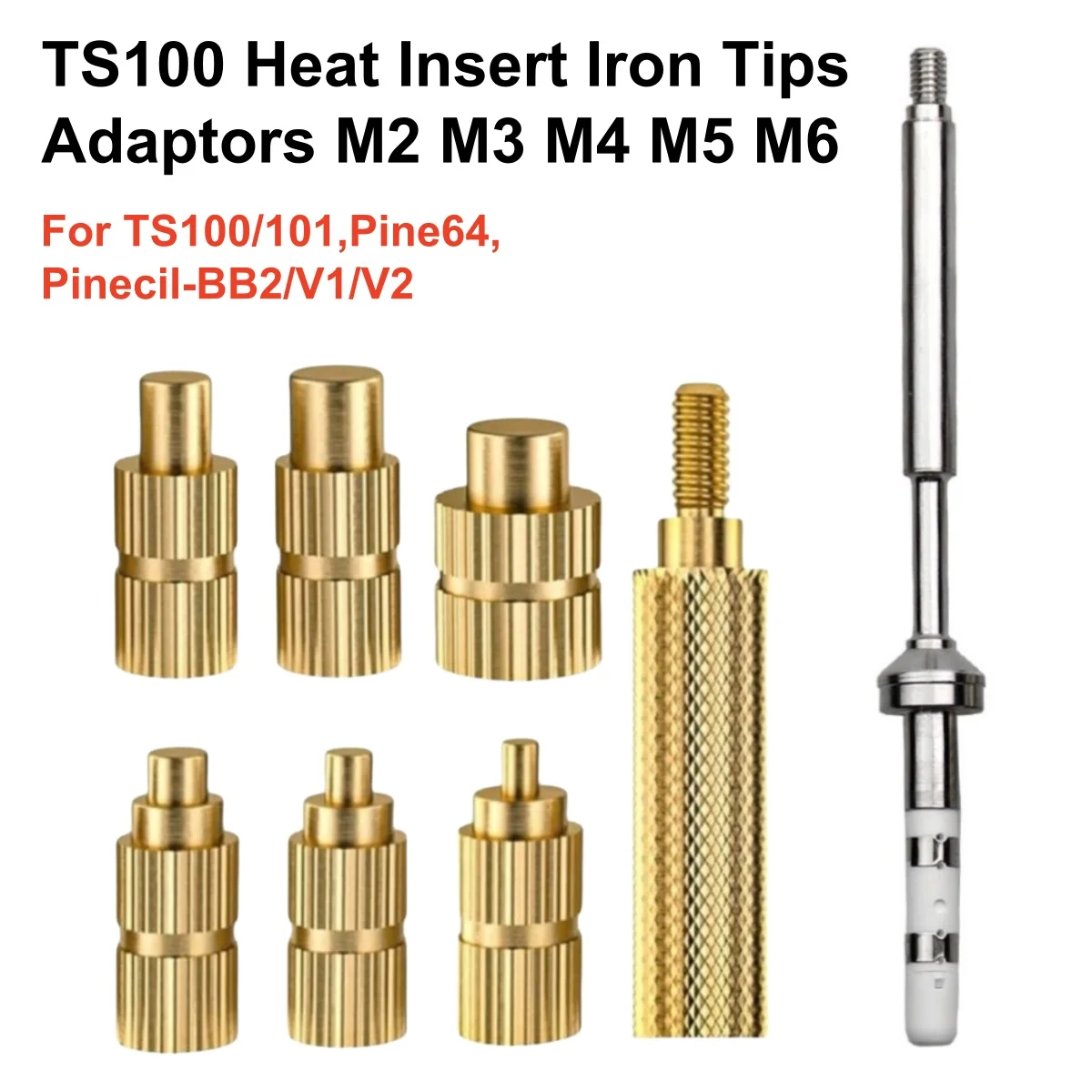 Heat Insert Nut Soldering Tip Adapter for TS100/101 Pine64 Pinecil Series M2-M6 Indenter Insertion Soldering Iron Tip Adapter