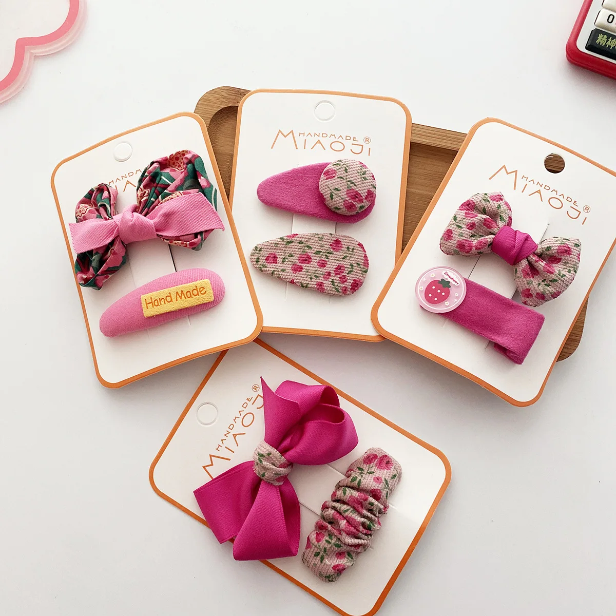 2pc Cute rose pink Color Baby Snap Hair Clips Cotton Bowknot Hairpins Floral Prints Baby BB Barrettes for Girls Hair Accessories
