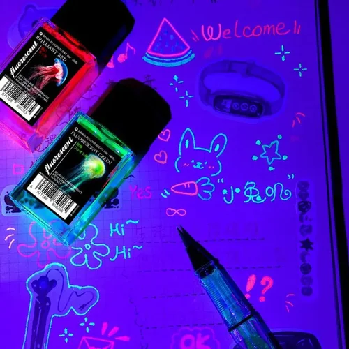 Imagen 2 del producto Tinta Invisible colorida mágica de 18 ml para pluma de inmersión de vidrio estilográfico, tinta fluorescente creativa sin carbono, luz UV, papelería de regalo