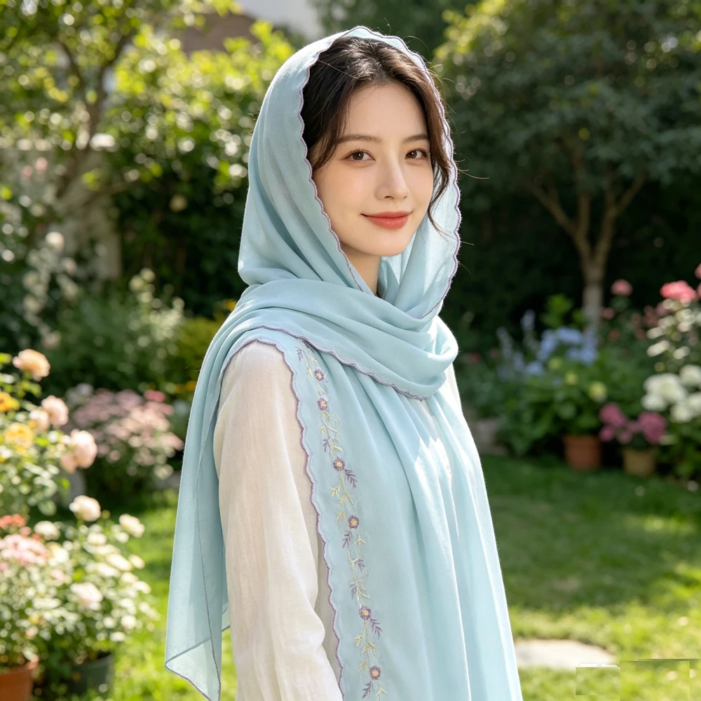 

Fashion Chiffon Embroidery Turban Hijab Long Scarf for Women Muslim Islamic Shawl Headscarf Wrap Turbante Mujer