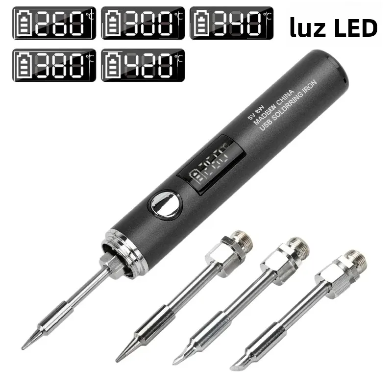 Kit de soldador eléctrico USB DC3.7V 2A tipo C 5 engranajes temperatura ajustable 260-420 C Mini herramientas de soldadura de soldador