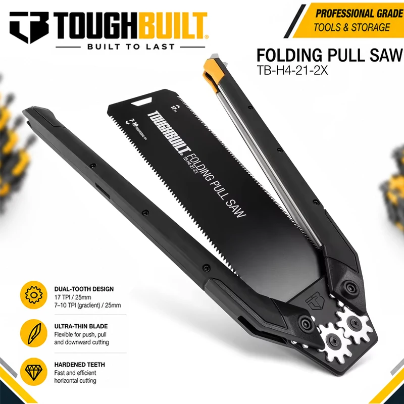 TOUGHBUILT TB-H4-21-2X Folding Handle Japanese Dovetail Saw, Double-Sided Teeth Hardened Blade Quick Open & Fold Hand Tool