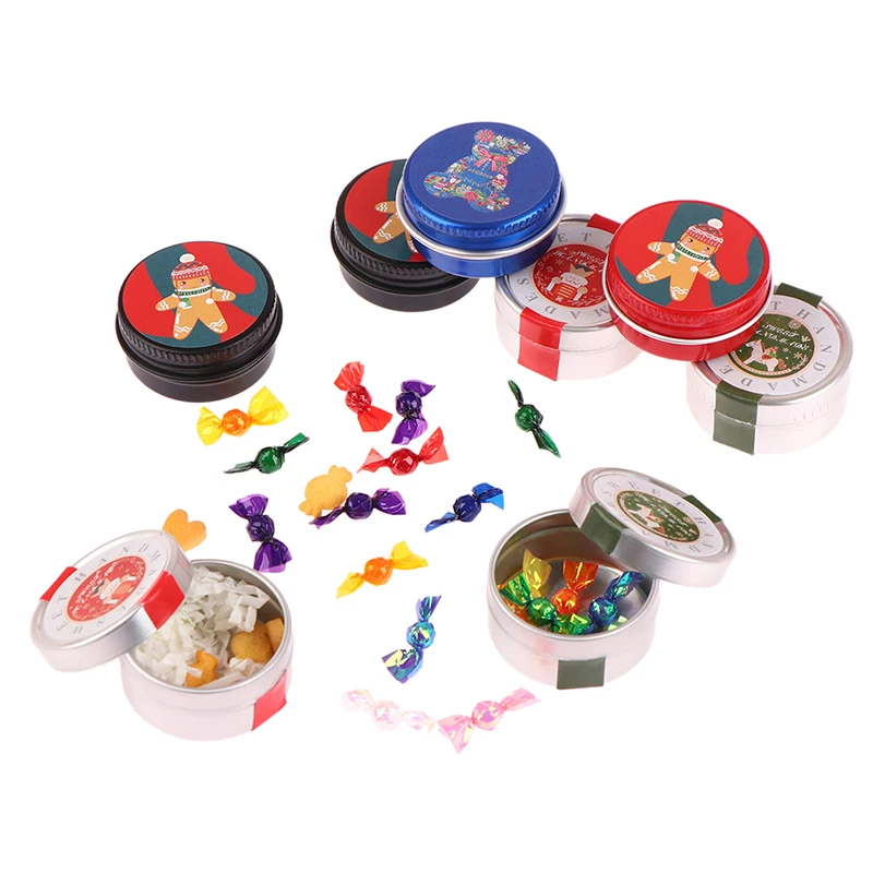 1 conjunto 1:12 casa de bonecas em miniatura biscoitos de natal caixa de presente de doces caixa de lata modelo casa sala de estar decoração brinquedo